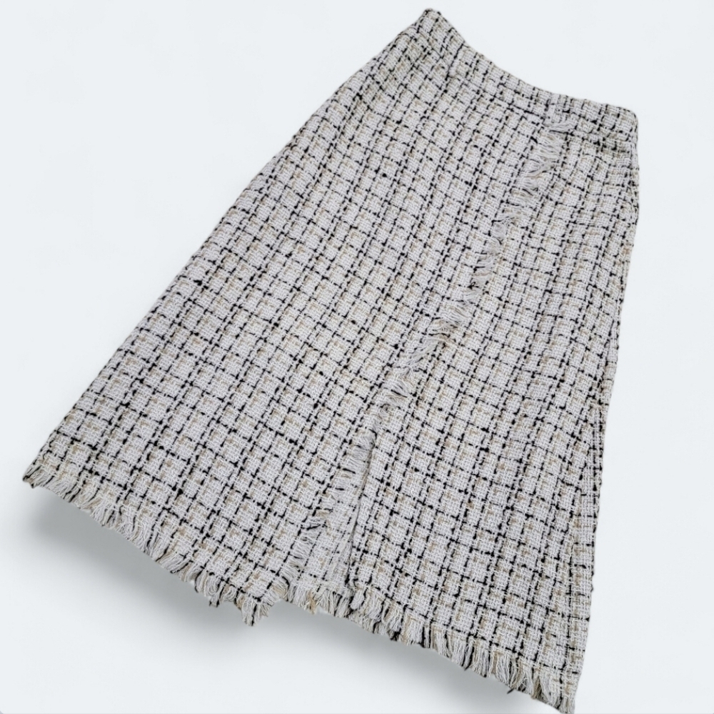 SHEIN Tweed Skirt with Fringe Hem Front split Size Small